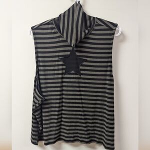 Social Collision Black and Green Stripe Star Girls Turtleneck Tank Top Plus Size